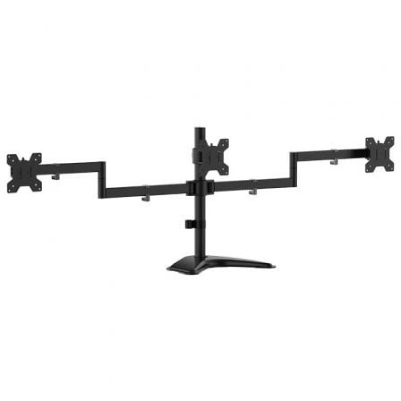 AISENS Soporte de mesa con peana eco giratorio e inclinable para 3 monitores 10kg (3 Pivotes, 2 Brazos) de 13-27, Negro