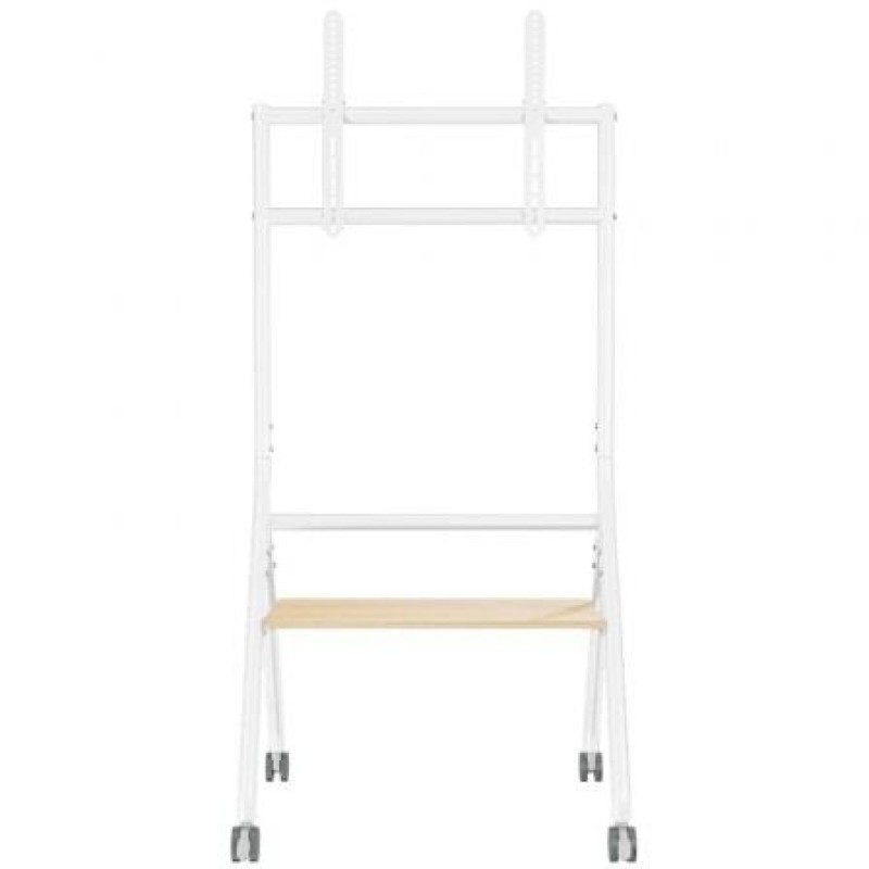 AISENS Soporte de suelo eco con rueda, 1 bandeja para pantalla interactiva/TV 80kg de 37-86, Blanco+Madera