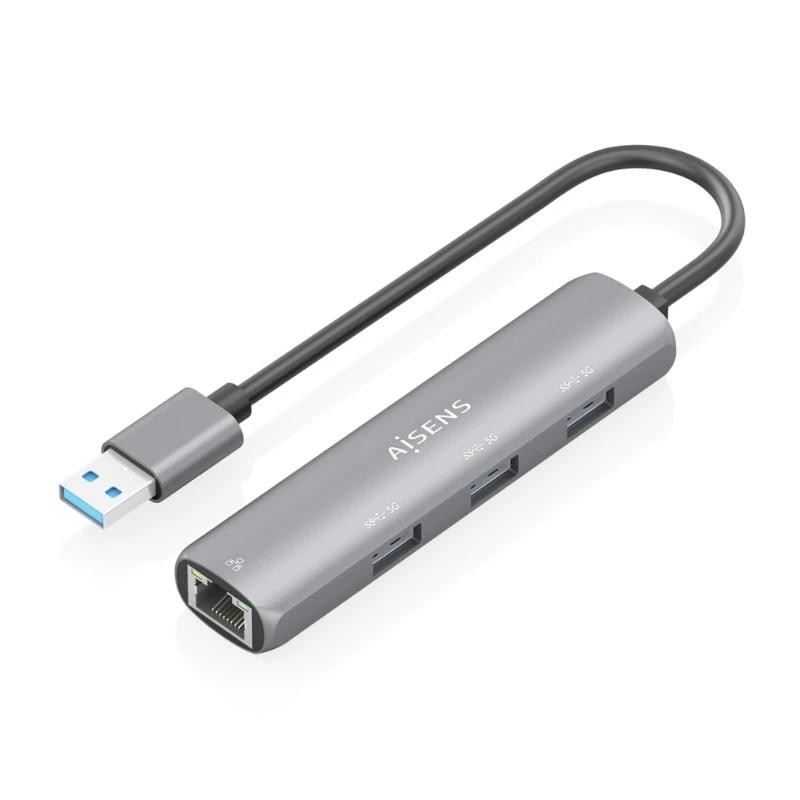 AISENS USB3.0 Dock USB-A A Ethernet Gigabit + Hub 3xUSB-A, Gris, 15cm