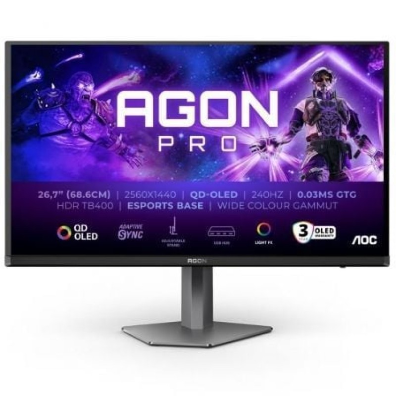 AOC AGON PRO AG276QZD2 pantalla para PC 67,3 cm (26.5") 2560 x 1440 Pixeles Quad HD QD-OLED Negro, Gris