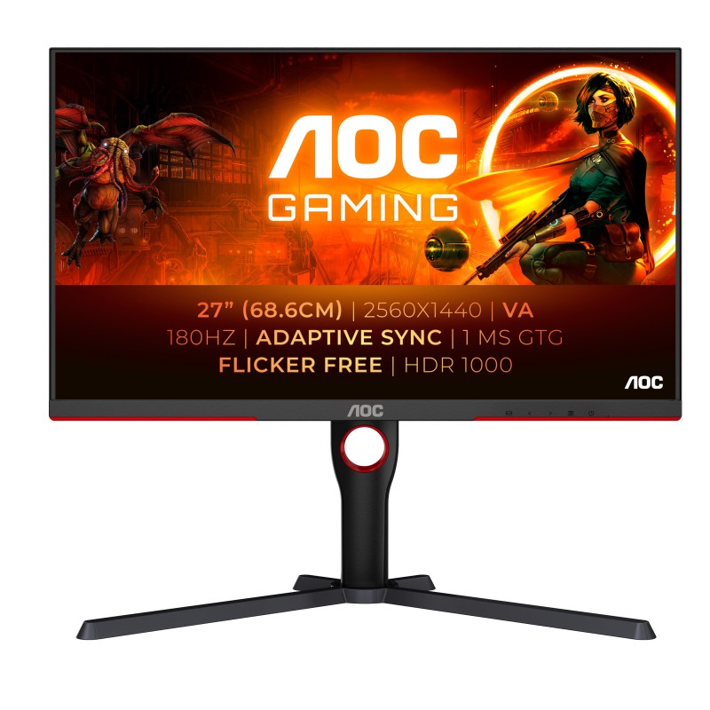 AOC G3 Q27G3XMN/BK pantalla para PC 68,6 cm (27") 2560 x 1440 Pixeles 2K Ultra HD LED Negro, Rojo