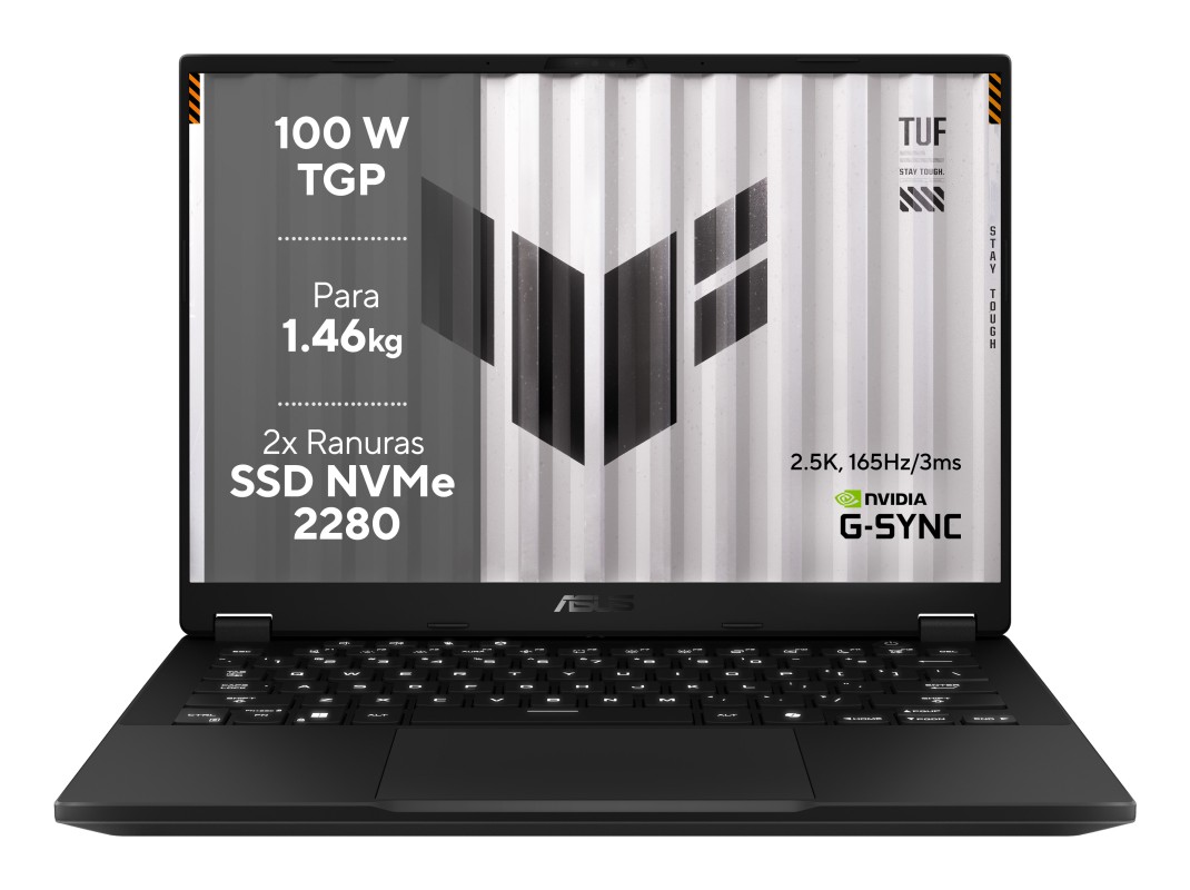 ASUS TUF Gaming A14 FA401UU-RG025 - Ordenador Portátil Gaming de 14" WQXGA (AMD Ryzen 7 8845HS, 32GB RAM, 1TB SSD, NVIDIA RTX 4050 6GB, Sin Sistema O