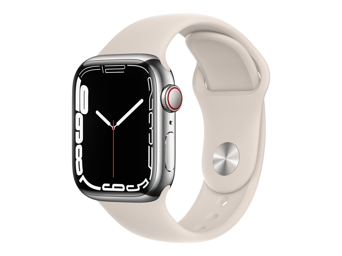 Apple Watch Series 7 (GPS + Cellular) - acero inoxidable plateado - reloj inteligente con pulsera deportiva - estrellado - 32GB