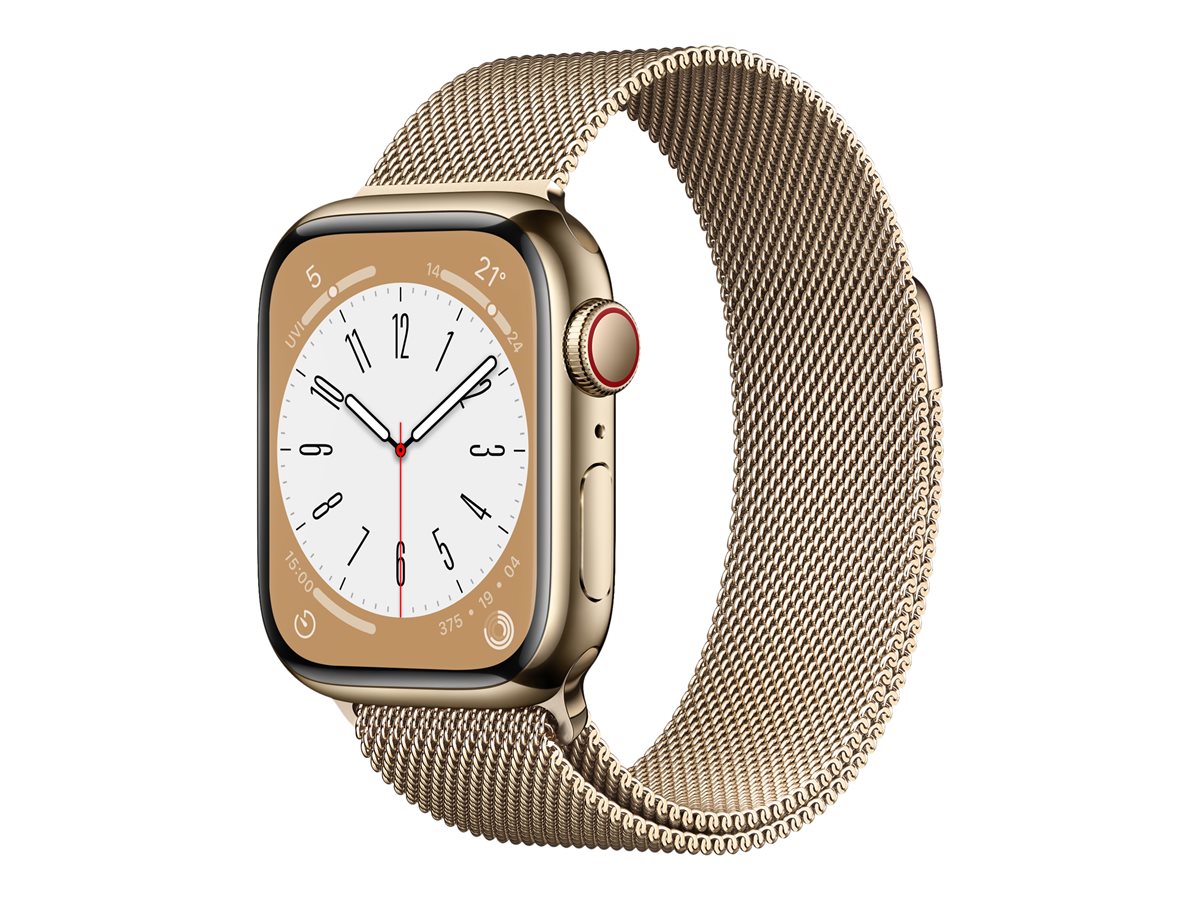 Apple Watch Series 8 (GPS + Cellular) - acero inoxidable dorado - reloj inteligente con pulsera Milanese Loop - oro - 32GB
