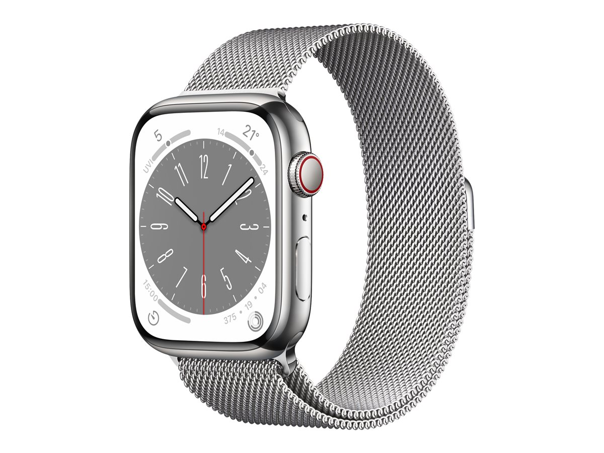 Apple Watch Series 8 (GPS + Cellular) - acero inoxidable plateado - reloj inteligente con pulsera Milanese Loop - plata - 32GB