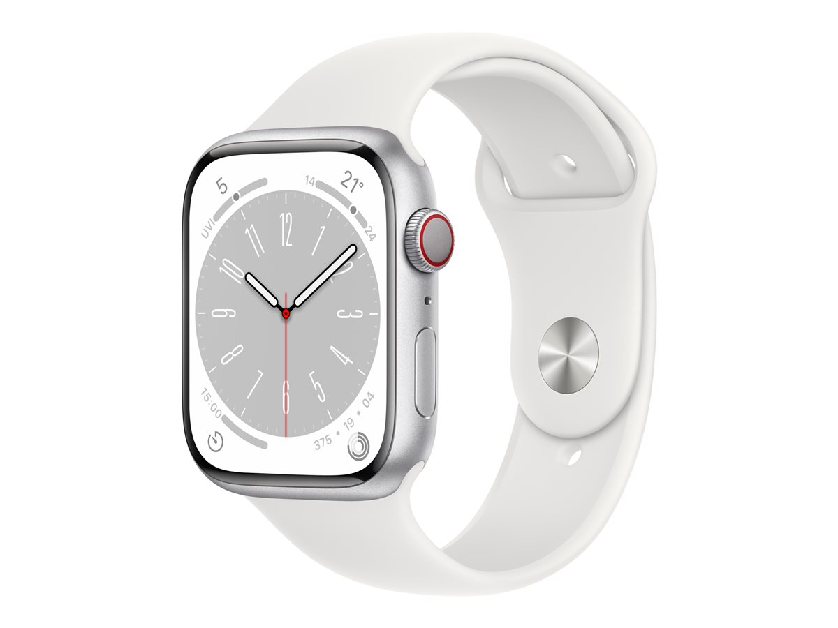 Apple Watch Series 8 (GPS + Cellular) - aluminio plateado - reloj inteligente con pulsera deportiva - blanco - 32GB