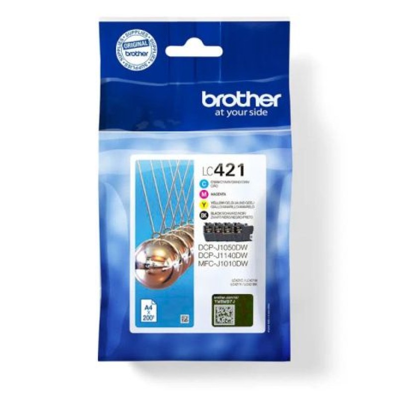 BROTHER Pack de 4 cartuchos de tinta negro, cian, magenta y amarillo LC421VAL para DCP-J1050DW / DCP