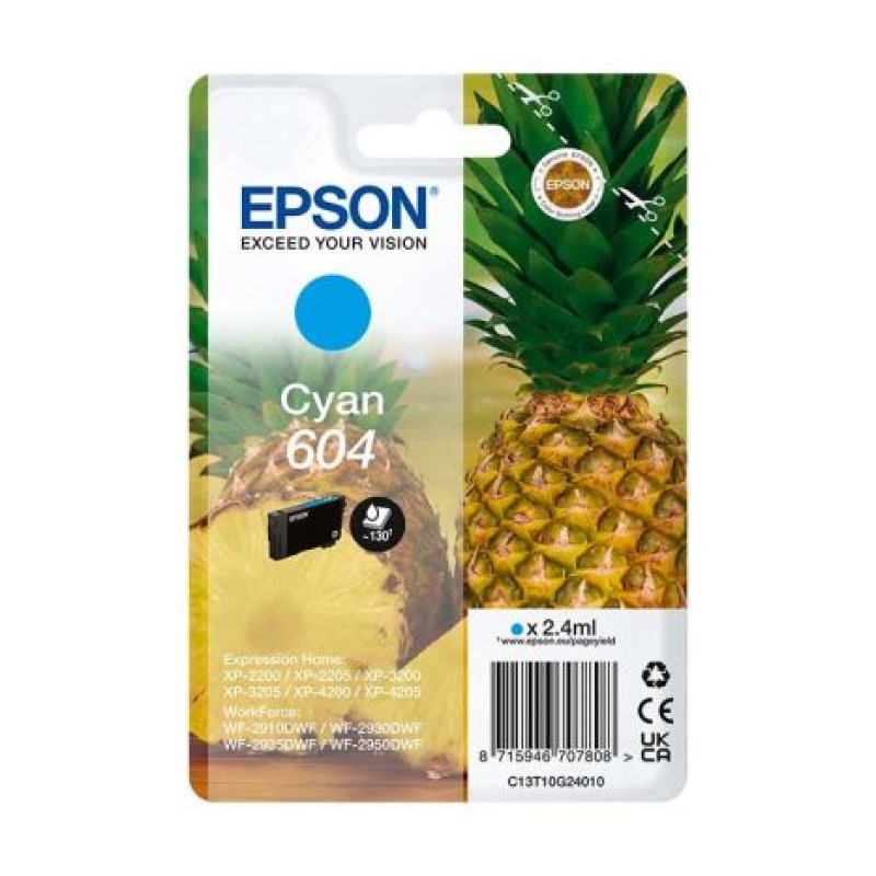 Cartucho epson 604 cian c13t10g24010 xp2200 wf - 2910 piña