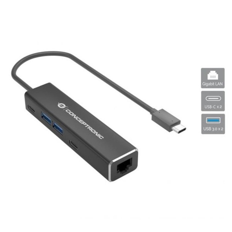 Conceptronic ABBY13B base para portátil y replicador de puertos Alámbrico USB 3.2 Gen 1 (3.1 Gen 1) Type-C Gris