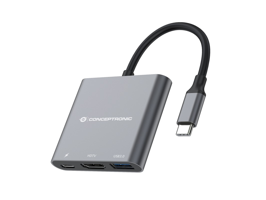 Conceptronic DONN01G base para portátil y replicador de puertos USB 3.2 Gen 1 (3.1 Gen 1) Type-C Negro, Gris