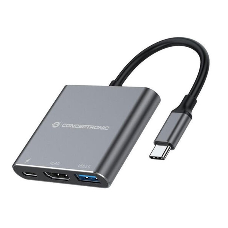 Conceptronic DONN18G base para portátil y replicador de puertos Alámbrico USB 3.2 Gen 1 (3.1 Gen 1) Type-C Gris