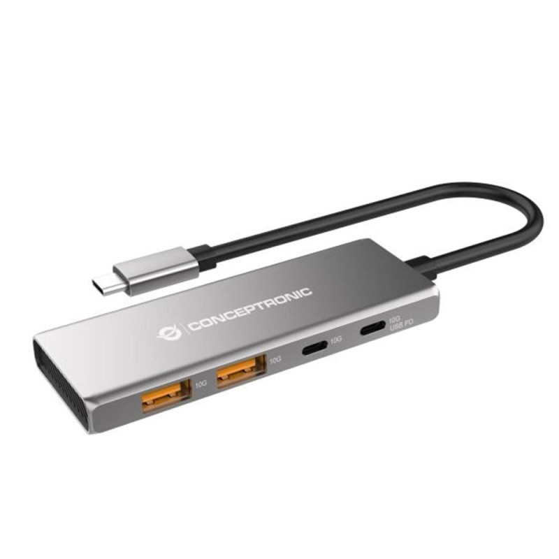 Conceptronic HUBBIES15G hub de interfaz USB 3.2 Gen 2 (3.1 Gen 2) Type-C 10000 Mbit/s Gris