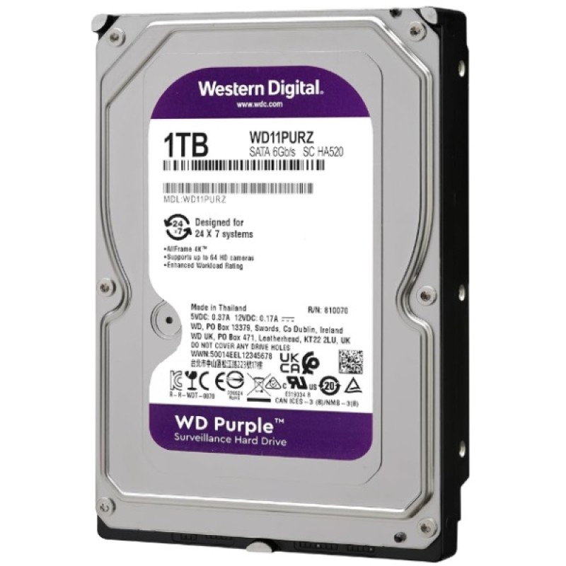 DISCO DURO 1TB  WESTERN DIGITAL PURPLE "RECERTIFIED WD" SATA6G  (VIDEOVIGILANCIA)  WD10PURZ