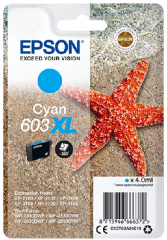 Epson 603XL cartucho de tinta 1 pieza(s) Original Alto rendimiento (XL) Cian