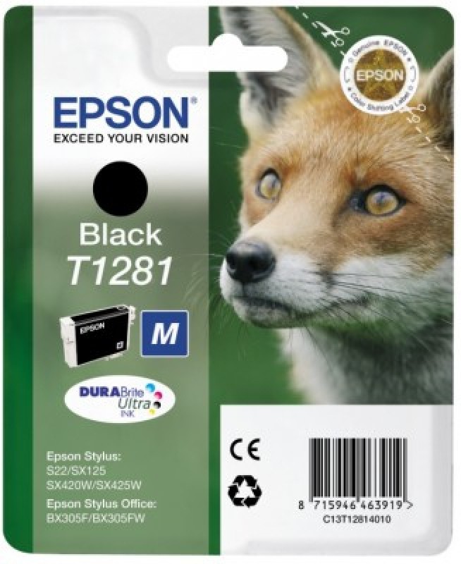 Epson Fox Singlepack Black T1281 DURABrite Ultra Ink