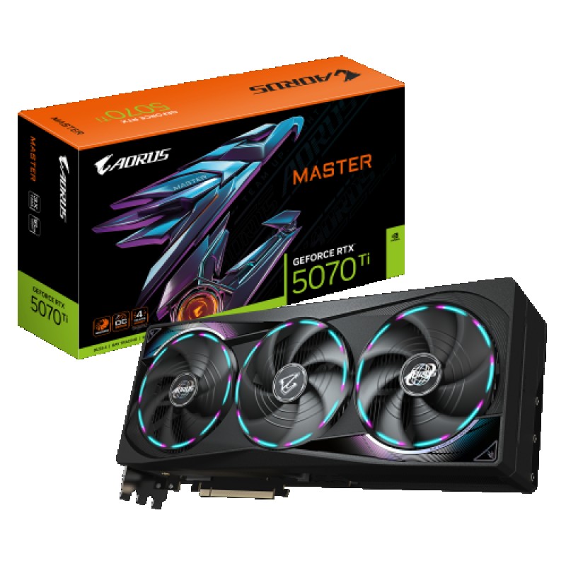 GIGABYTE AORUS GeForce RTX 5070 Ti MASTER 16G Tarjeta Gráfica - 16GB GDDR7, 256 bits, PCI-E 5.0, XXXX MHz Core Clock, 3 x DP 2.1a, 1 x HDMI 2.1b, NVI