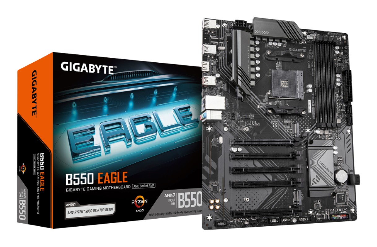GIGABYTE B550 EAGLE Placa base - Procesadores AMD Ryzen serie 5000 G, VRM de 10+3+1 fases, hasta 3200 MHz DDR4, 1xPCIe 4.0 + 1xPCIe 3.0 M.2, LAN 1GbE,