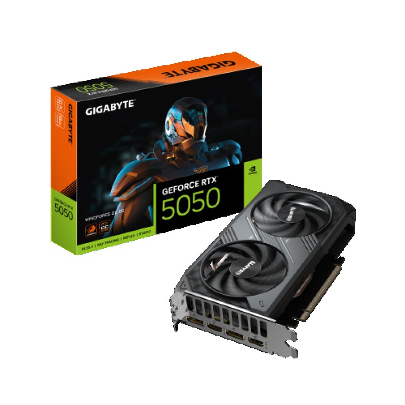 GIGABYTE GeForce RTX 5050 WINDFORCE OC 8G Tarjeta Gráfica - 8GB GDDR6, 128bit, PCI-E 5.0, 2587MHz Frecuencia del núcleo, 2 x DP, 2 x HDMI, NVIDIA DL