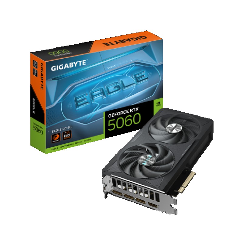 GIGABYTE GeForce RTX 5060 EAGLE OC 8G Tarjeta Gráfica - 8GB GDDR7, 128bit, PCI-E 5.0, 2550 MHz Frecuencia del núcleo, 3 x DisplayPort, 1 x HDMI, GV-