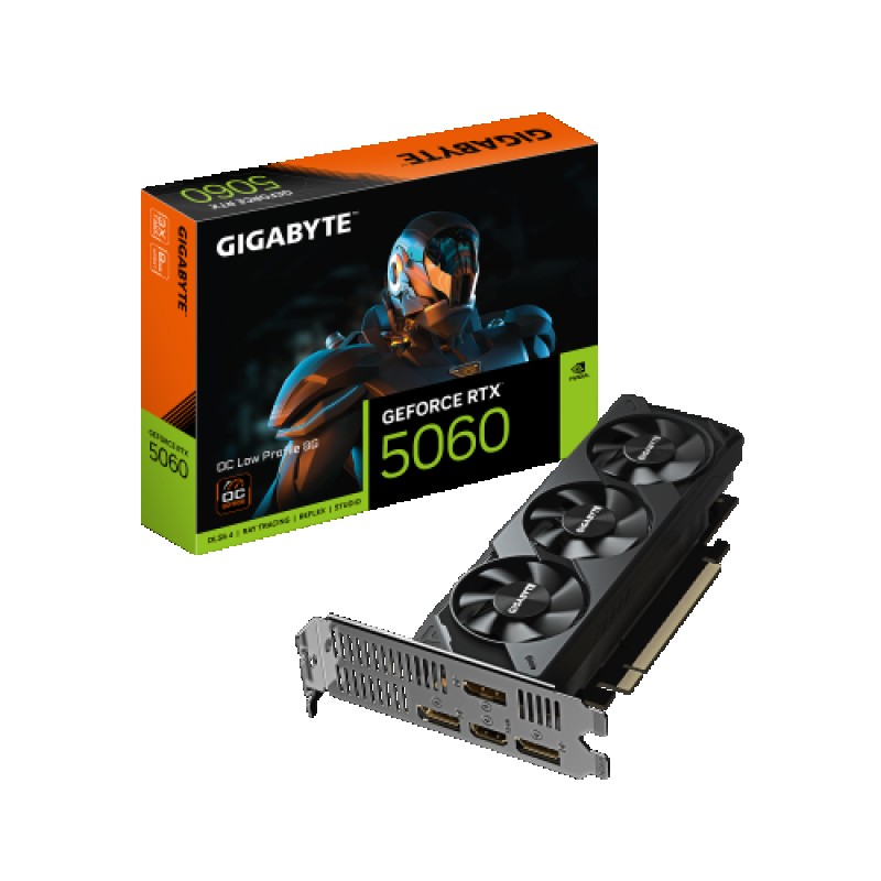 GIGABYTE GeForce RTX 5060 OC Low Profile 8G Tarjeta Gráfica - 8GB GDDR7, 128bit, PCI-E 5.0, 2512 MHz Frecuencia del núcleo, 3 x DisplayPort, 1 x HDM