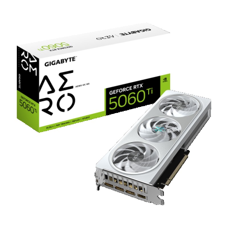 GIGABYTE GeForce RTX 5060 Ti AERO OC 8G Tarjeta Gráfica – 8GB GDDR7, 128 bits, PCI-E 5.0, 2647 MHz Frecuencia del núcleo, 3 x DisplayPort, 1 x HD