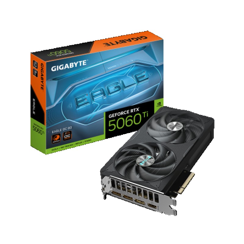 GIGABYTE GeForce RTX 5060 Ti EAGLE OC 8G Tarjeta Gráfica – 8GB GDDR7, 128 bits, PCI-E 5.0, 2617 MHz Frecuencia del núcleo, 3 x DisplayPort, 1 x H