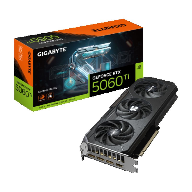 GIGABYTE GeForce RTX 5060 Ti GAMING OC 16G Tarjeta Gráfica – 16GB GDDR7, 128 bits, PCI-E 5.0, 2647 MHz Frecuencia del núcleo, 3 x DisplayPort, 1