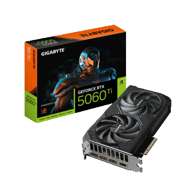 GIGABYTE GeForce RTX 5060 Ti WINDFORCE 8G Tarjeta Gráfica – 8GB GDDR7, 128 bits, PCI-E 5.0, 2572 MHz Frecuencia del núcleo, 3 x DisplayPort, 1 x