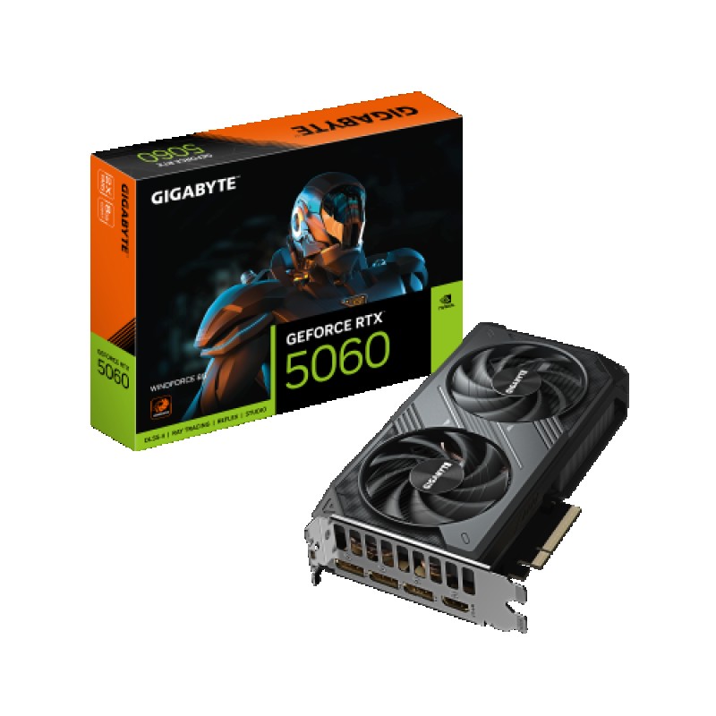 GIGABYTE GeForce RTX 5060 WINDFORCE 8G Tarjeta Gráfica - 8GB GDDR7, 128bit, PCI-E 5.0, 2497 MHz Frecuencia del núcleo, 3 x DisplayPort, 1 x HDMI, GV