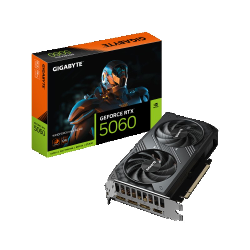 GIGABYTE GeForce RTX 5060 WINDFORCE MAX OC 8G Tarjeta Gráfica – 8GB GDDR7, 128 bits, PCI-E 5.0, 2512 MHz Frecuencia del núcleo, 3 x DisplayPort,
