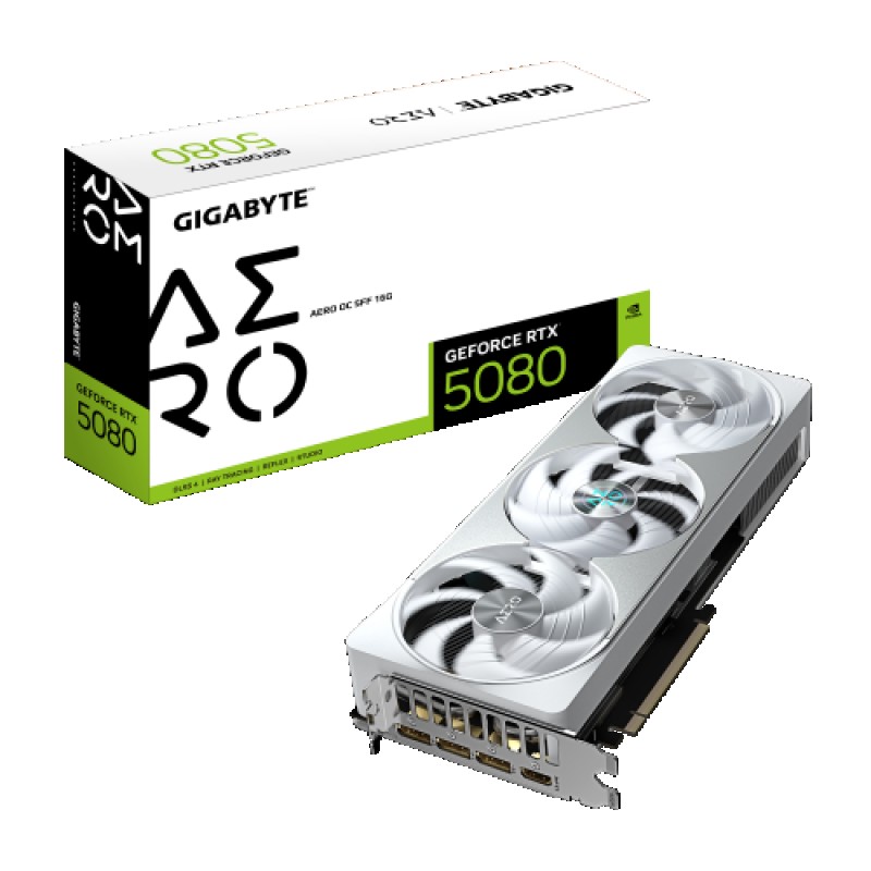 GIGABYTE GeForce RTX 5080 AERO OC SFF 16G Tarjeta Gráfica - 16GB GDDR7, 256 bits, PCI-E 5.0, 2730MHz Core Clock, 3 x DisplayPort, 1 x HDMI, GV-N5080A
