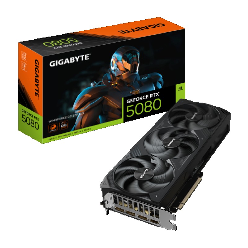 GIGABYTE GeForce RTX 5080 WINDFORCE OC SFF 16G Tarjeta Gráfica - 16GB GDDR7, 256 bits, PCI-E 5.0, 2670MHz Frecuencia Base, 3 x DP 2.1a, 1 x HDMI 2.1b