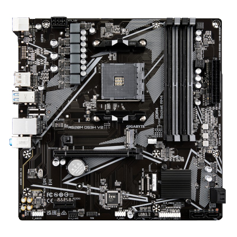 GIGABYTE Placa base A520M DS3H V2 - Soporta CPUs AMD Ryzen serie 5000 AM4, hasta 4733 MHz DDR4 (OC), PCIe 3.0 x16, LAN GbE, USB 3.2 Gen 1