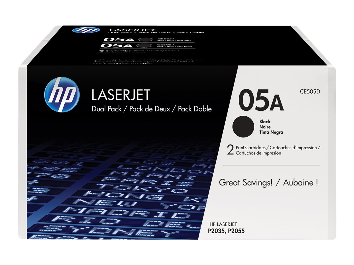 HP 05A - paquete de 2 - negro - original - LaserJet - cartucho de tóner (CE505D)