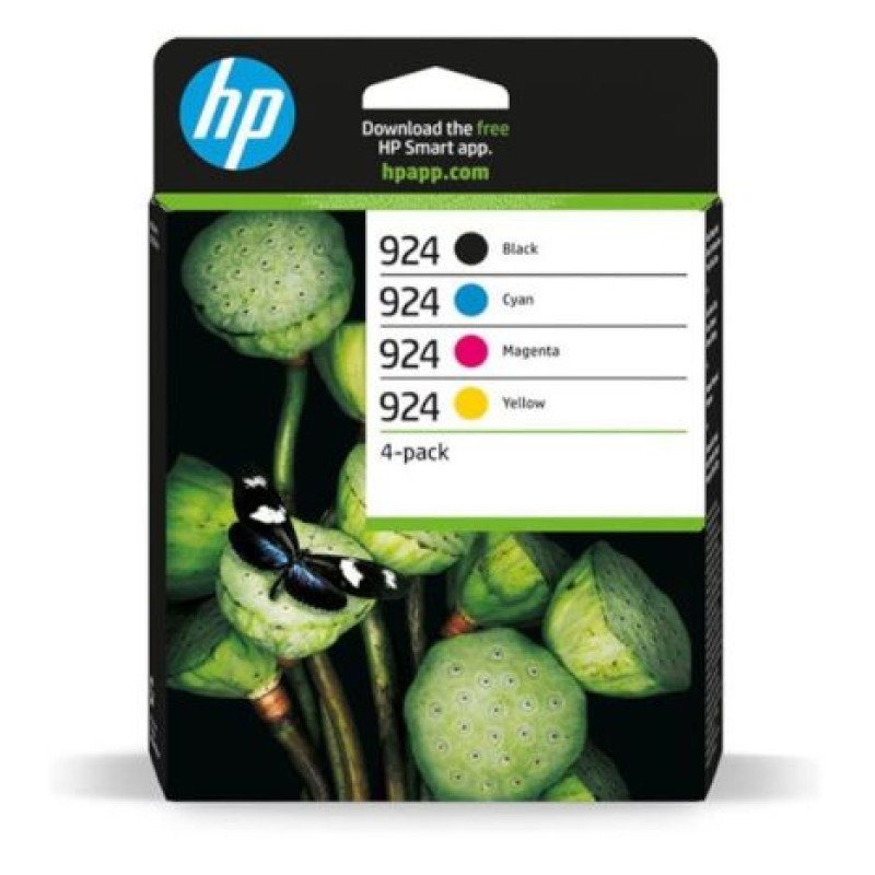 HP 924 Pack de 4 Cartuchos de Tinta Original Negro, Amarillo, Magenta y Cyan - 6C3Z1NE