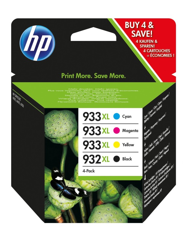 HP 932XL Black/933XL Cyan/Magenta/Yellow 4-pack Original Ink Cartridges cartucho de tinta 4 pieza(s) Alto rendimiento (XL) Negro, Cian, Magenta, Amari