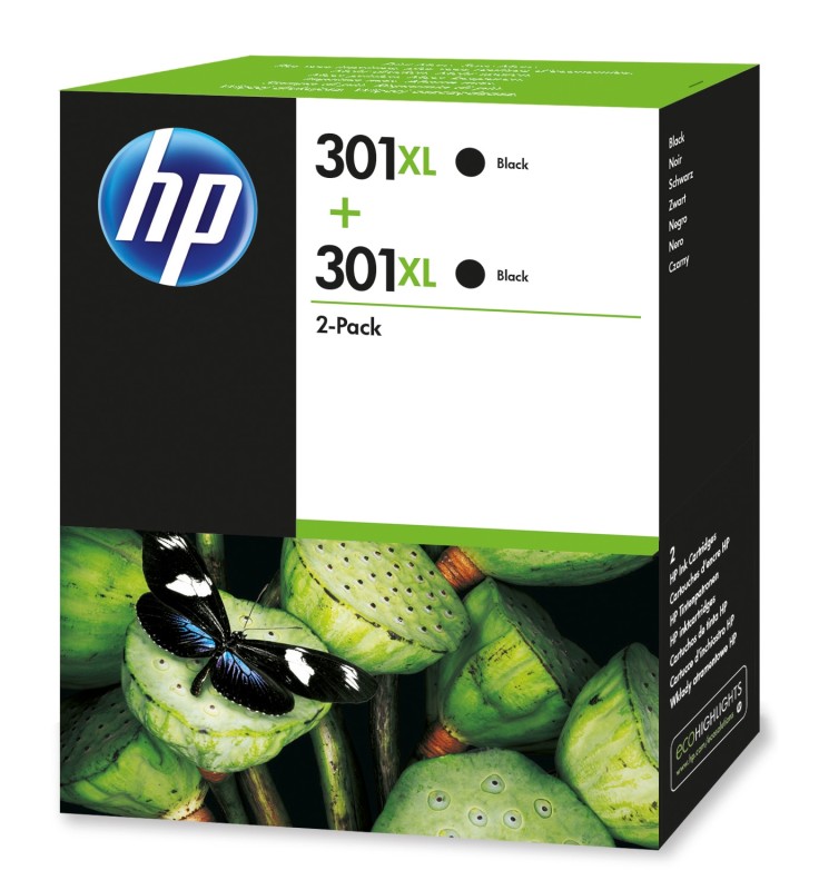 HP Pack de 2 cartuchos de tinta original 301XL de alta capacidad negro