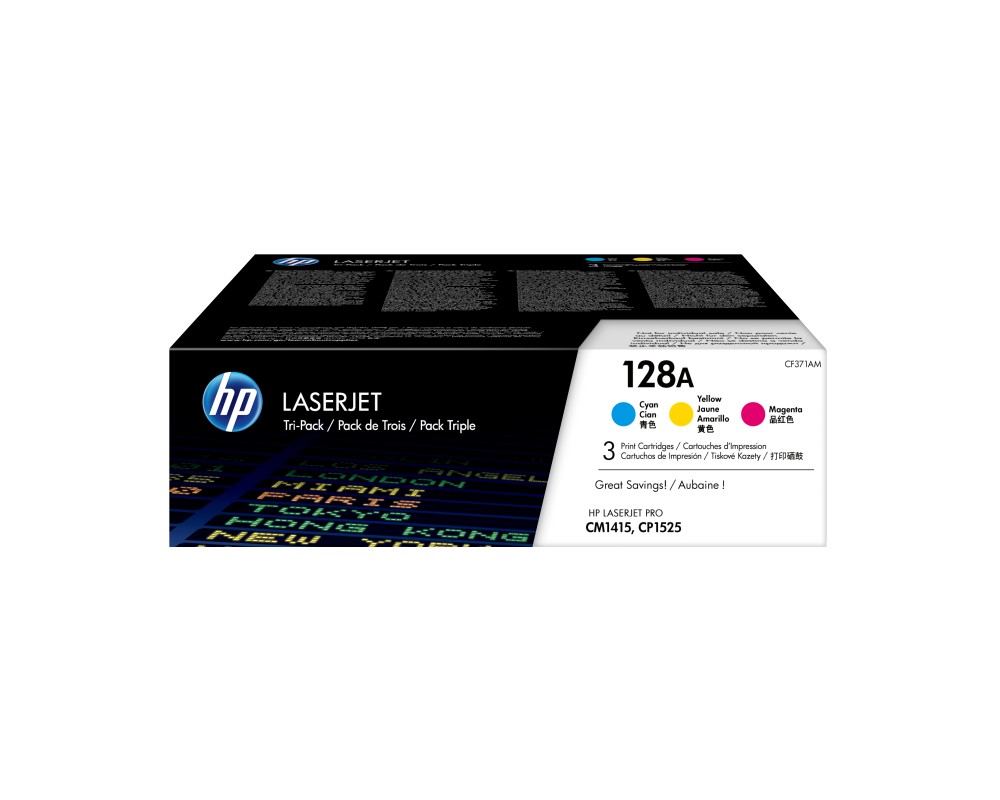 HP Pack de ahorro de 3 cartuchos de tóner original LaserJet 128A cian/magenta/amarillo