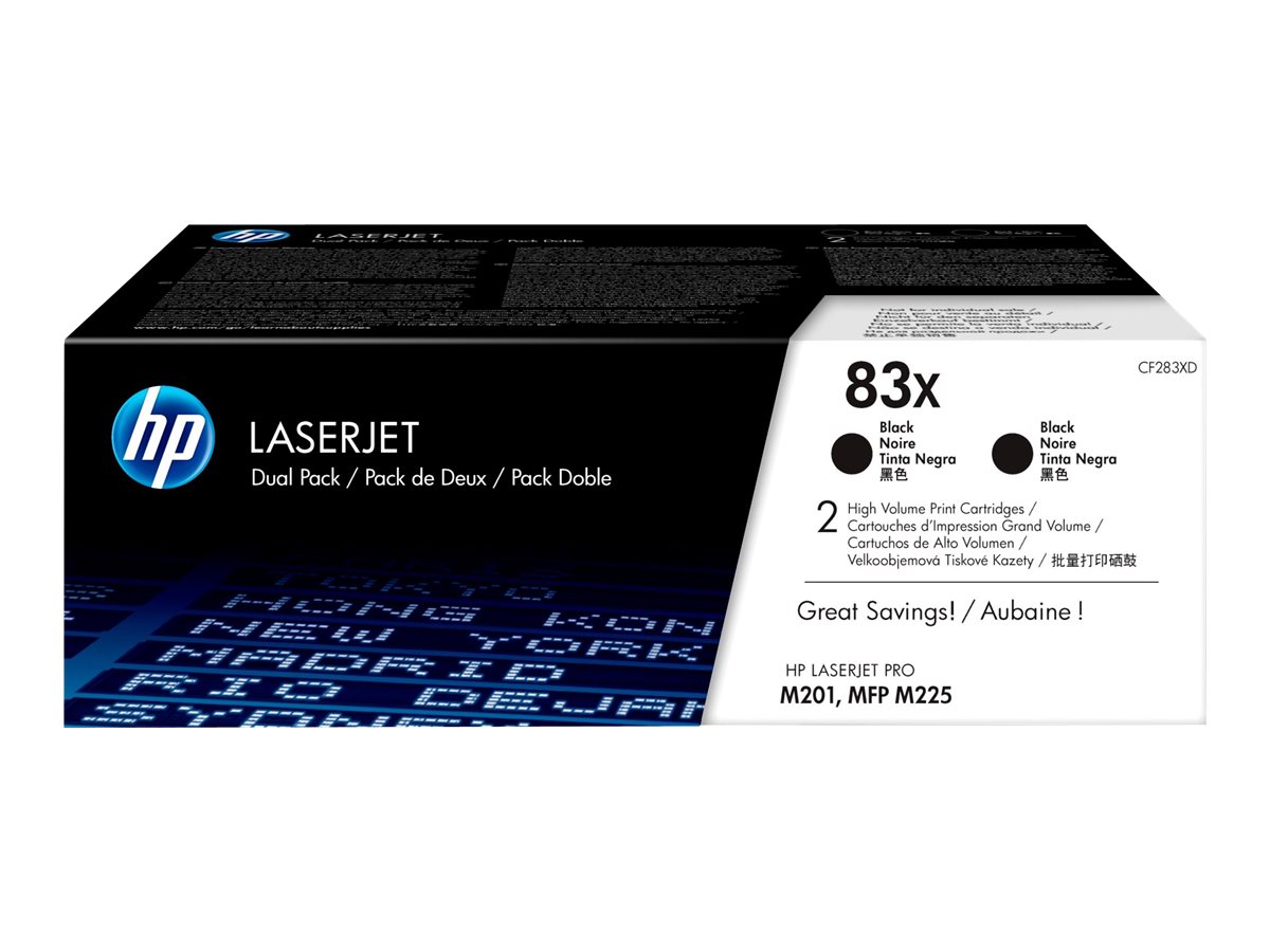 HP Paquete de 2 cartuchos de tóner negro Originales LaserJet 83X de alta capacidad