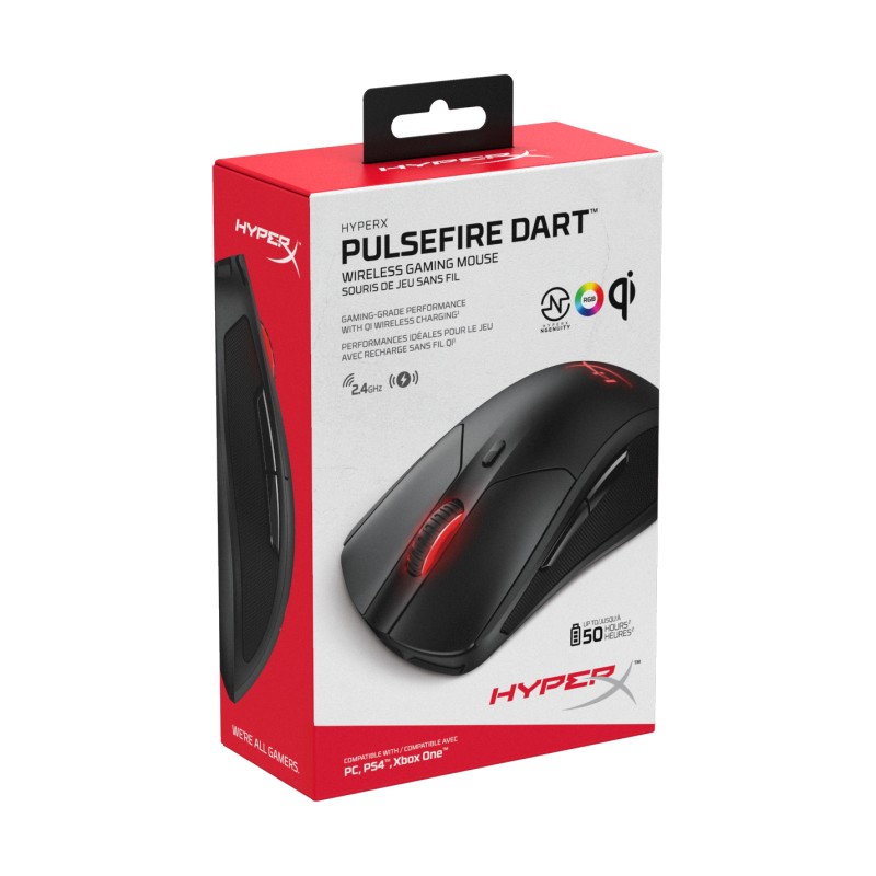 HyperX Pulsefire Dart ratón Juego mano derecha RF inalámbrico Óptico 16000 DPI