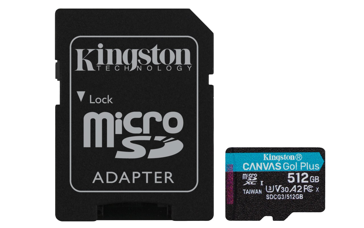 Kingston Technology Canvas Go! Plus Tarjeta microSDXC Canvas Go Plus 170R A2 U3 V30 de 512GB con ADP