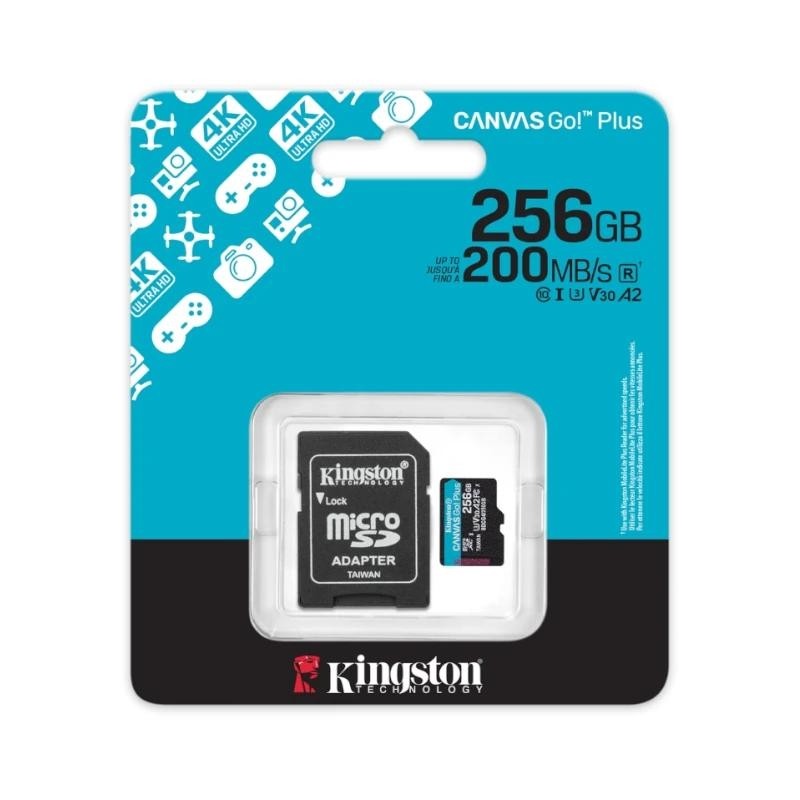 Kingston Technology Tarjeta microSDXC Canvas Go Plus Gen4 de 256GB, 200 MB/s, A2 U3 V30 y adaptador