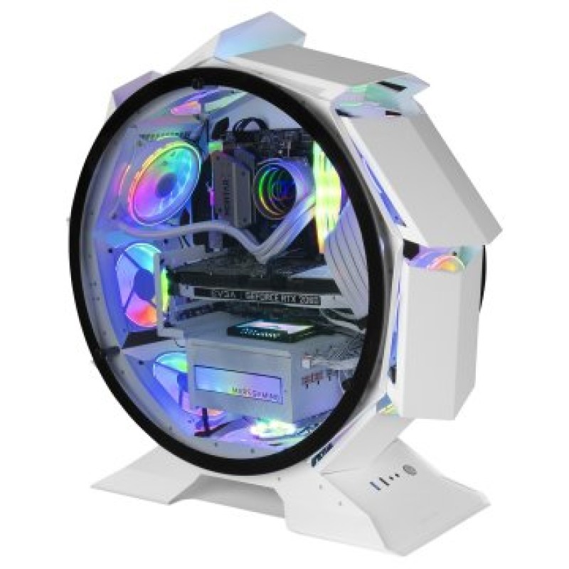(Km0) CAJA MICROATX GAMING MARS GAMING MCORB WHITE DISEÑO ESFERICO EXTREMO PREMIUM DOBLE VENTANA DE