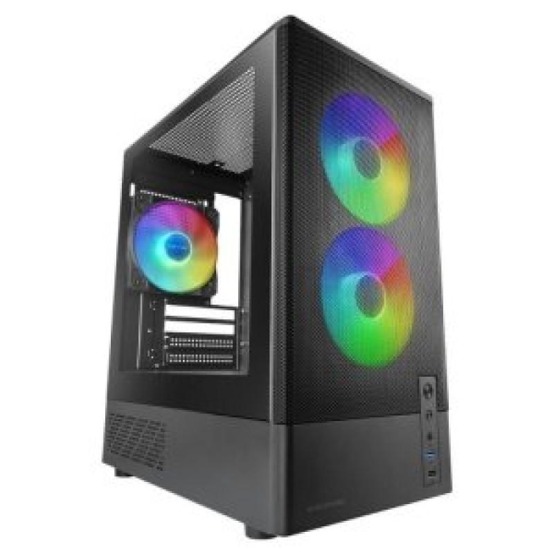 (Km0) CAJA MICROATX MARS GAMING MCONYX NEGRA LATERAL CRISTAL FRONTAL MESH GPU 292mm SIN VENTILADORES