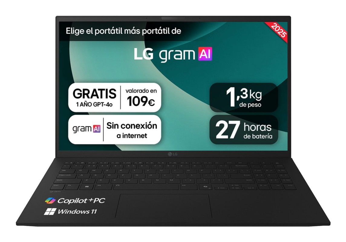 LG Gram 15Z80T AMD Ryzen AI 5 340 Portátil 38,1 cm (15") Full HD 16GB LPDDR5x-SDRAM 512GB SSD Wi-Fi 6E (802.11ax) Windows 11 Home Español Negro