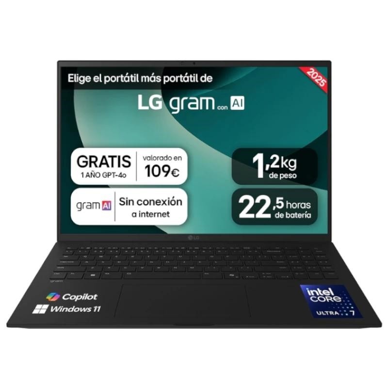 LG Gram 16Z90T Intel Core Ultra 7 255H Portátil 40,6 cm (16") WQXGA 32GB LPDDR5x-SDRAM 1TB SSD Wi-Fi 7 (802.11be) Windows 11 Home Negro