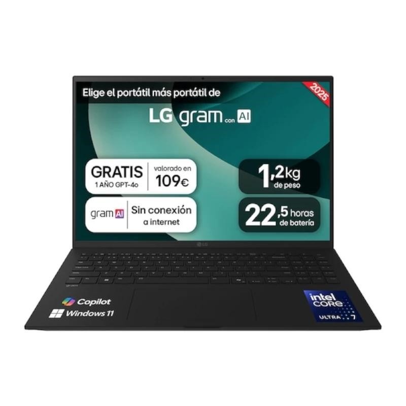LG Gram 16Z90T Intel Core Ultra 7 255H Portátil 40,6 cm (16") WQXGA 32GB LPDDR5x-SDRAM 2TB SSD Wi-Fi 7 (802.11be) Windows 11 Home Negro