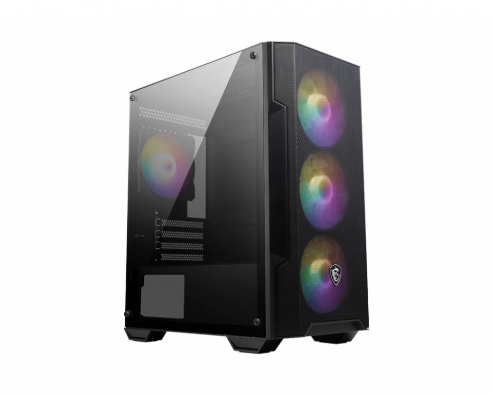 MSI MAG Forge M100A - Caja mATX - Cristal acrílico - 4 x 120 mm RGB - 1 x USB 3.2 - 2 x USB 2.0 - 388x200x423 - Sin fuente