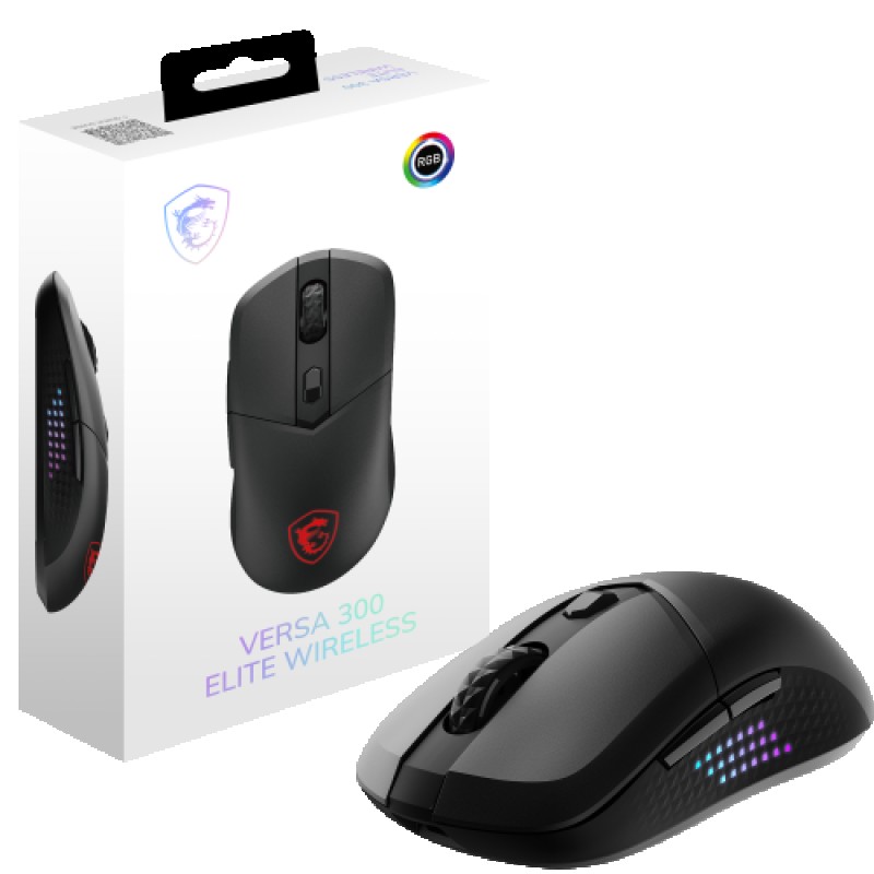 MSI VERSA 300 ELITE WIRELESS ratón Juego mano derecha RF Wireless + Bluetooth + USB Type-C Óptico 26000 DPI