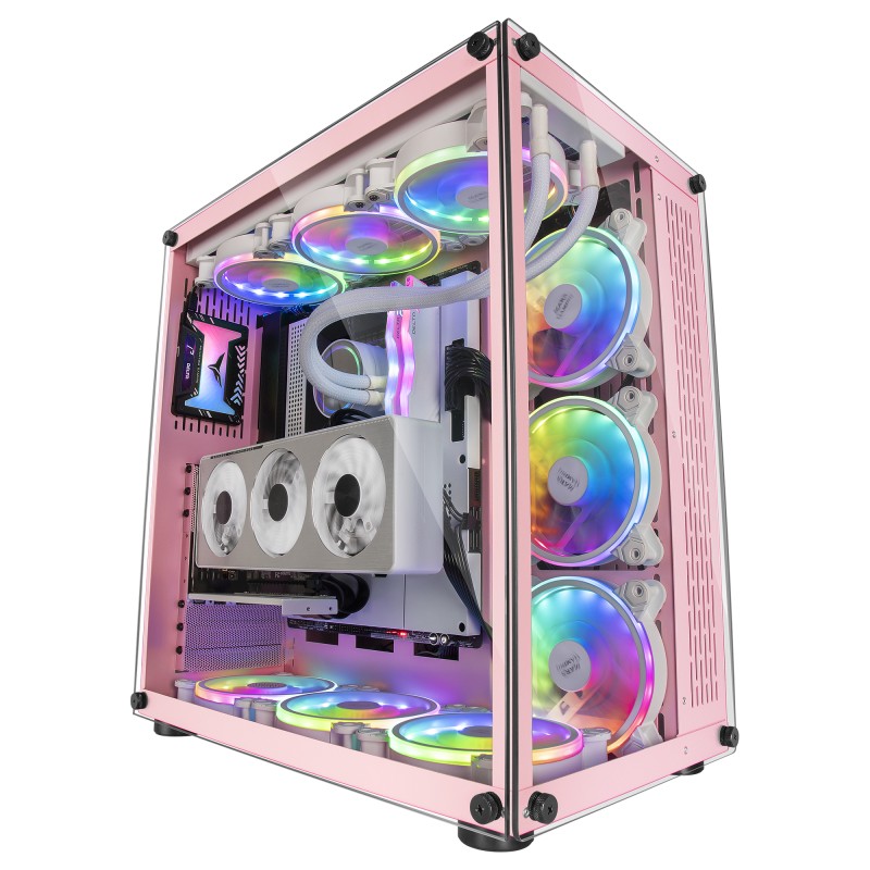 Mars Gaming Caja Gaming XXL ATX MCVP Rosa, Doble Ventana Cristal Templado, Doble Cámara